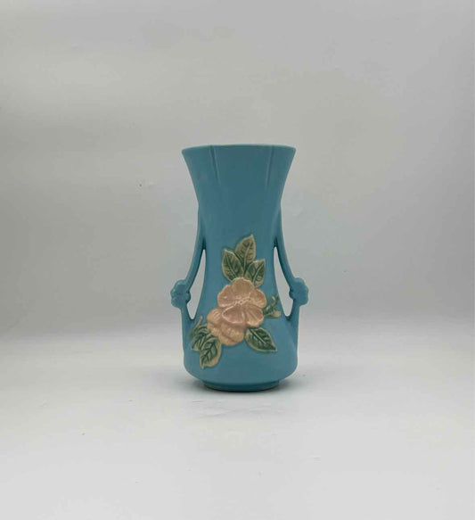1930's Weller Wild Rose Blue Vase