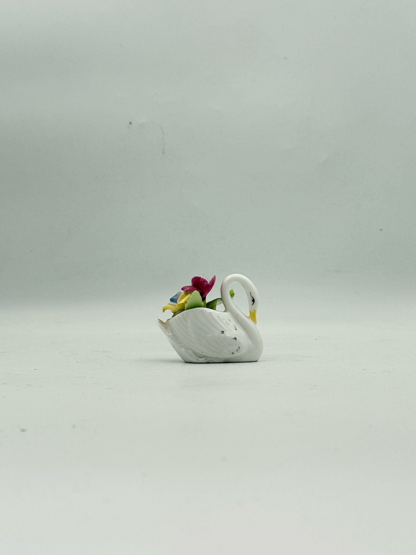 Miniature Swan With Flowers Figurine