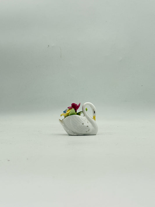 Miniature Swan With Flowers Figurine