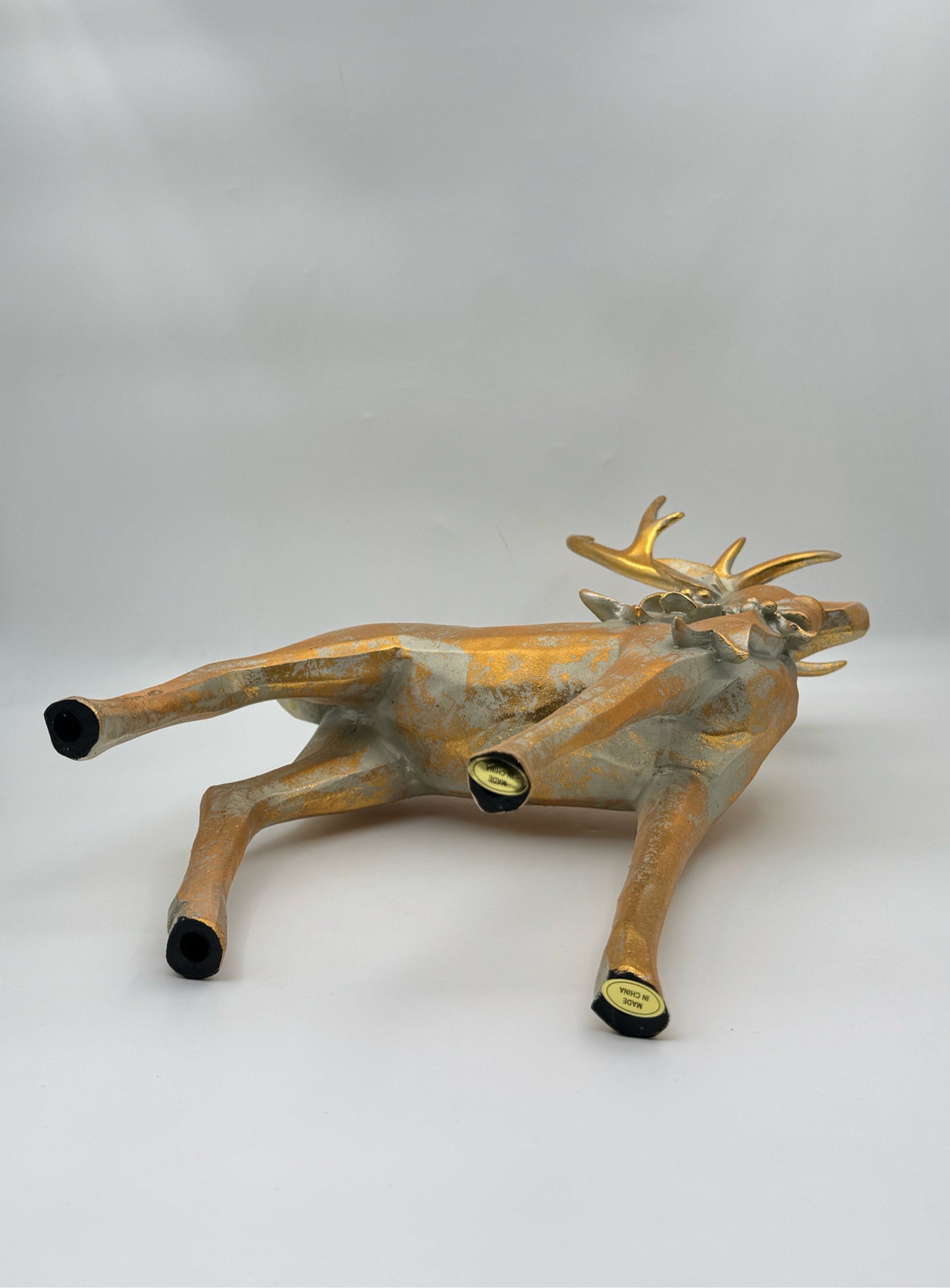 RAZ Imports  Aged Gold Reindeer with Bow – Resin Holiday Décor