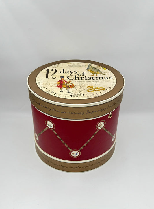 Williams Sonoma 12 Days of Christmas 12 Salad Plates in Drum Box Gifts