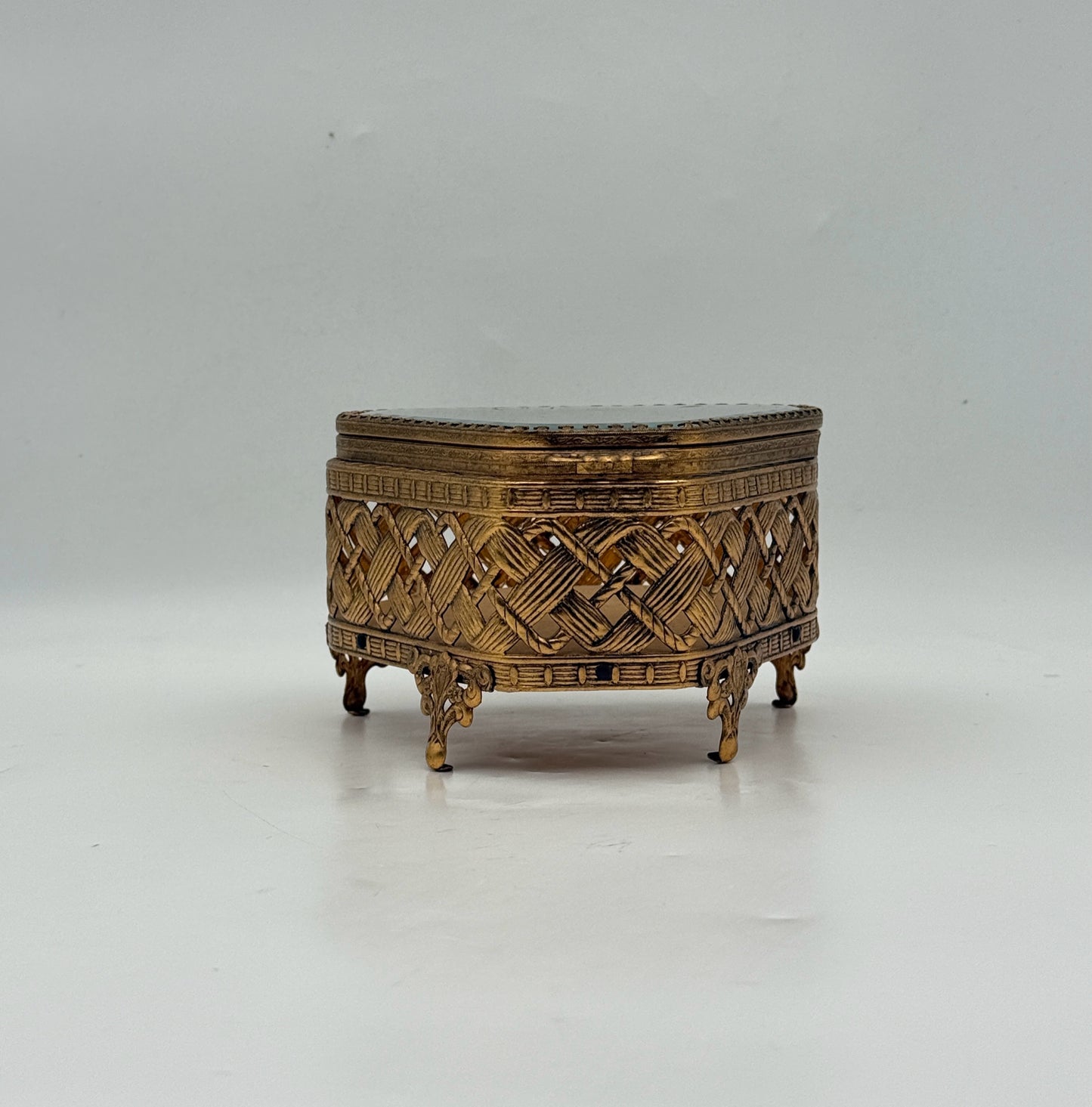 Vintage Gold Tone Jewelry Casket Box