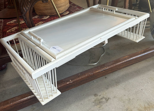 White Wooden Bed Stand with Removable Tray and Side Storage Baskets 30"W x 16.5"D x 7"H