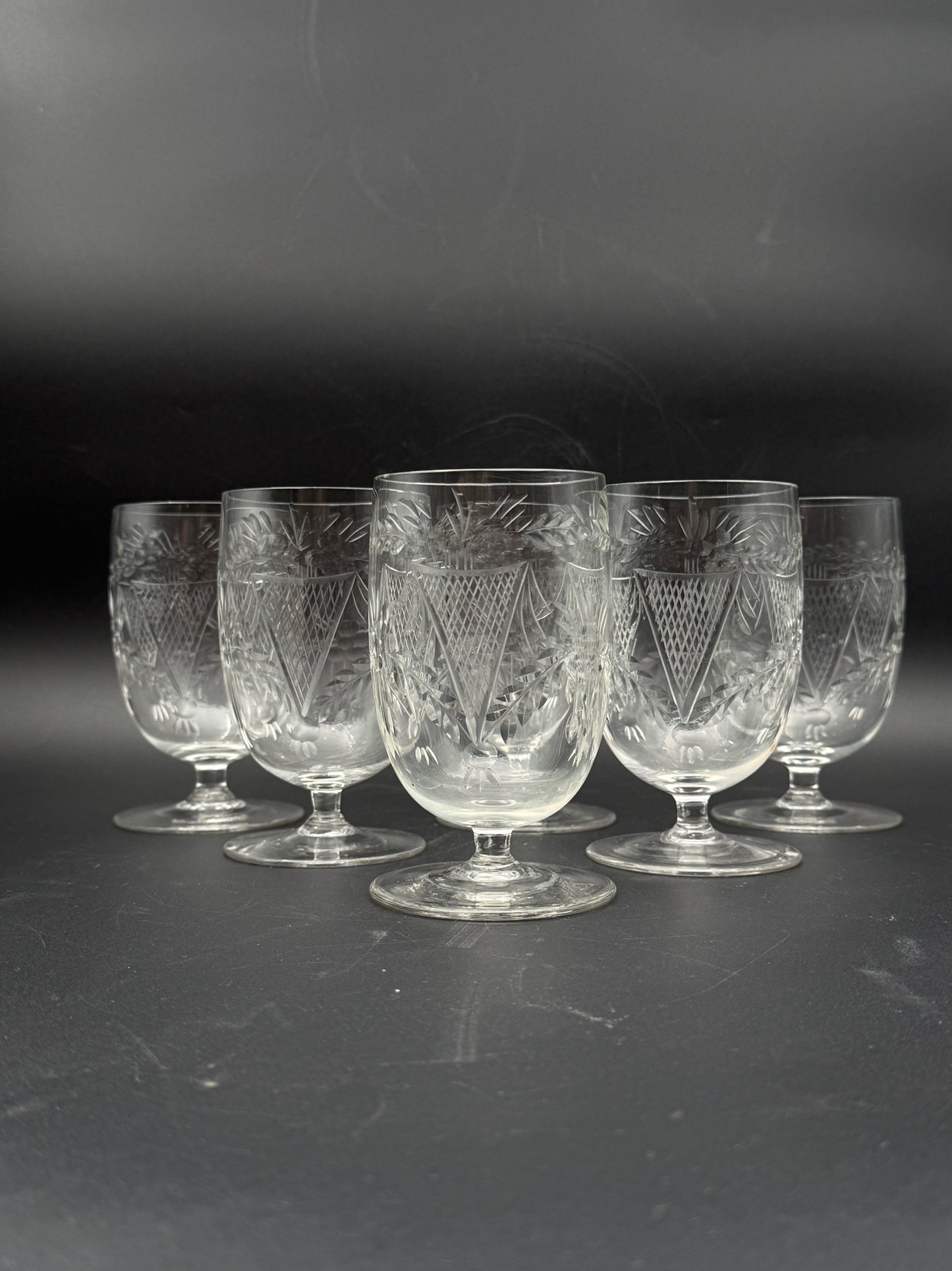 Vintage Short Stem Crystal Goblets- Set Of Six