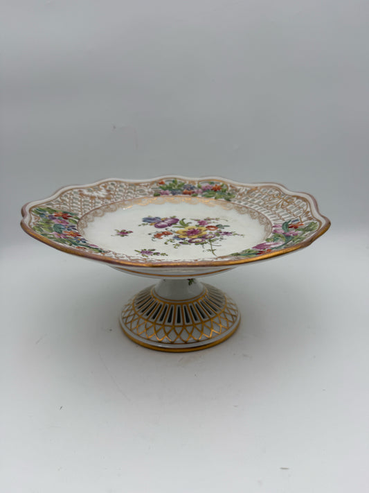 Antique Dresden Ambrosius Lamm Pierced Compote