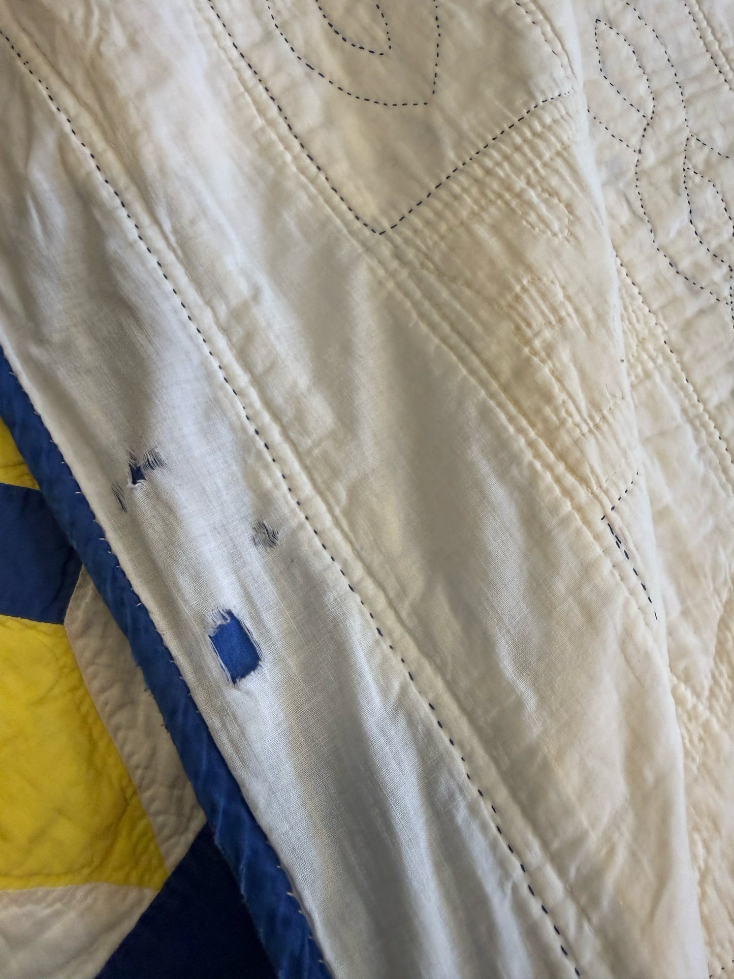 Vintage Blue And Yellow Star Block Quilt