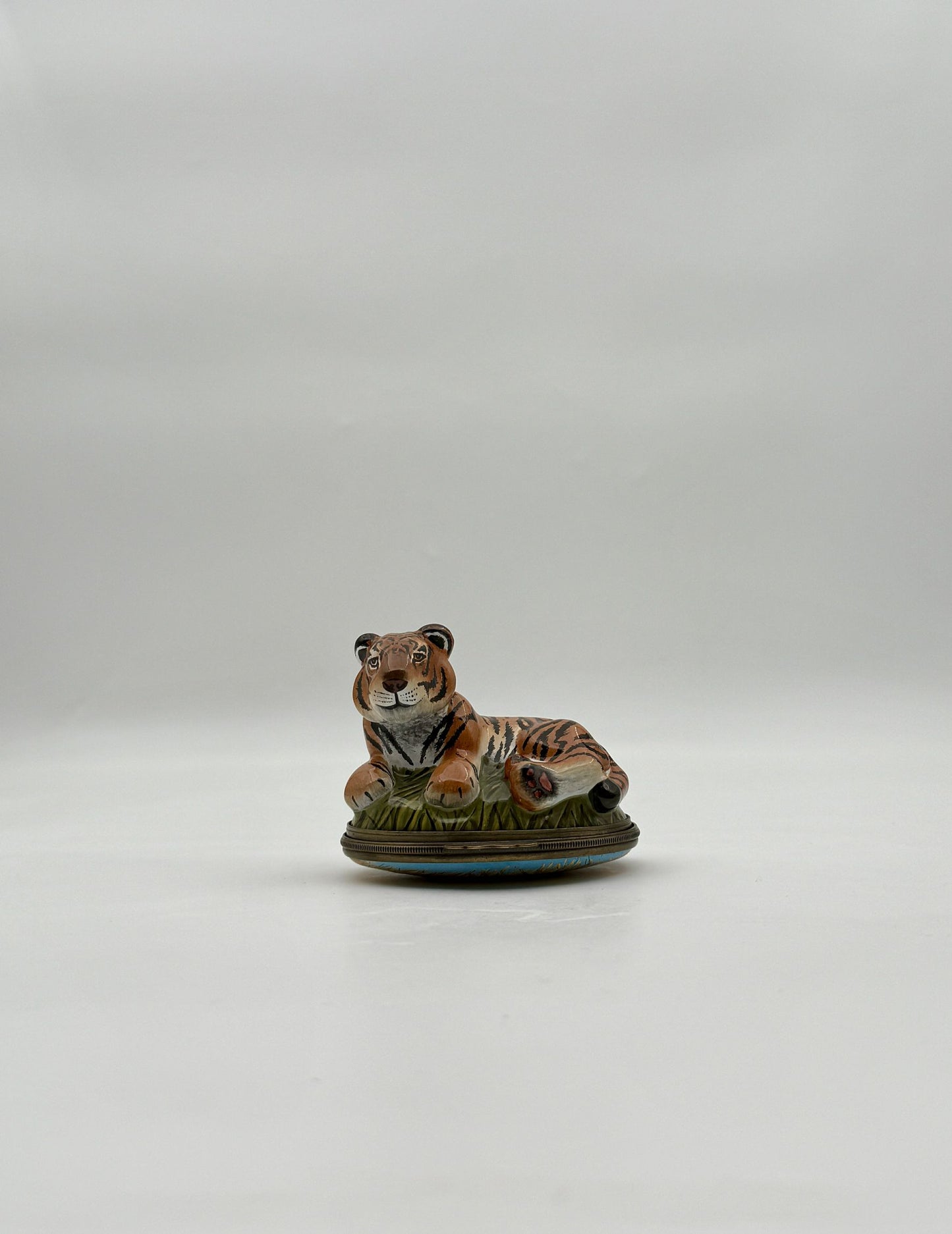 Halcyon Days Enamel Reclining Tiger Trinket Box Collectible