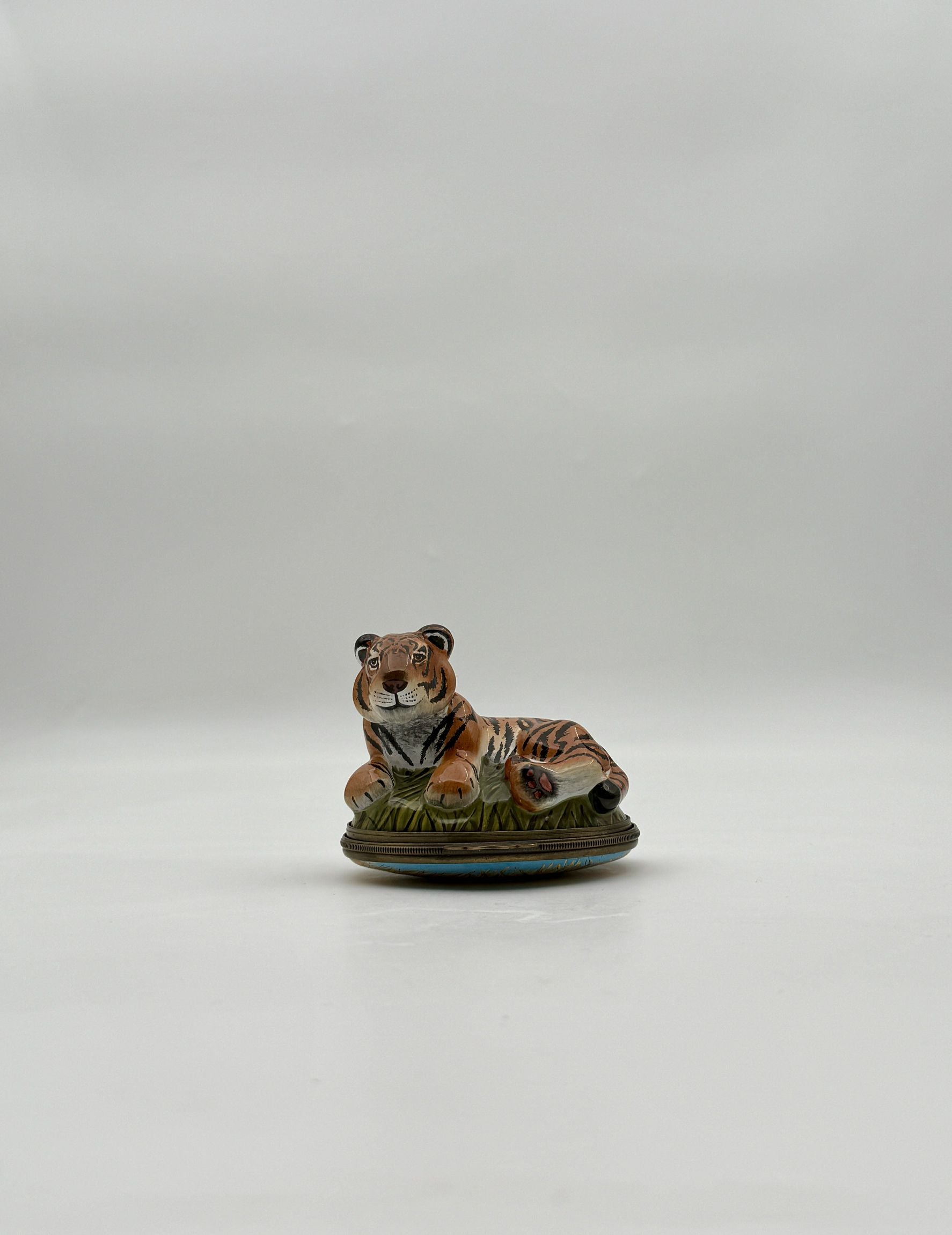 Halcyon Days Enamel Reclining Tiger Trinket Box Collectible