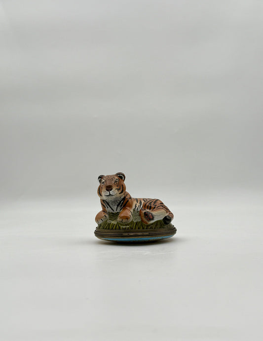 Halcyon Days Enamel Reclining Tiger Trinket Box Collectible