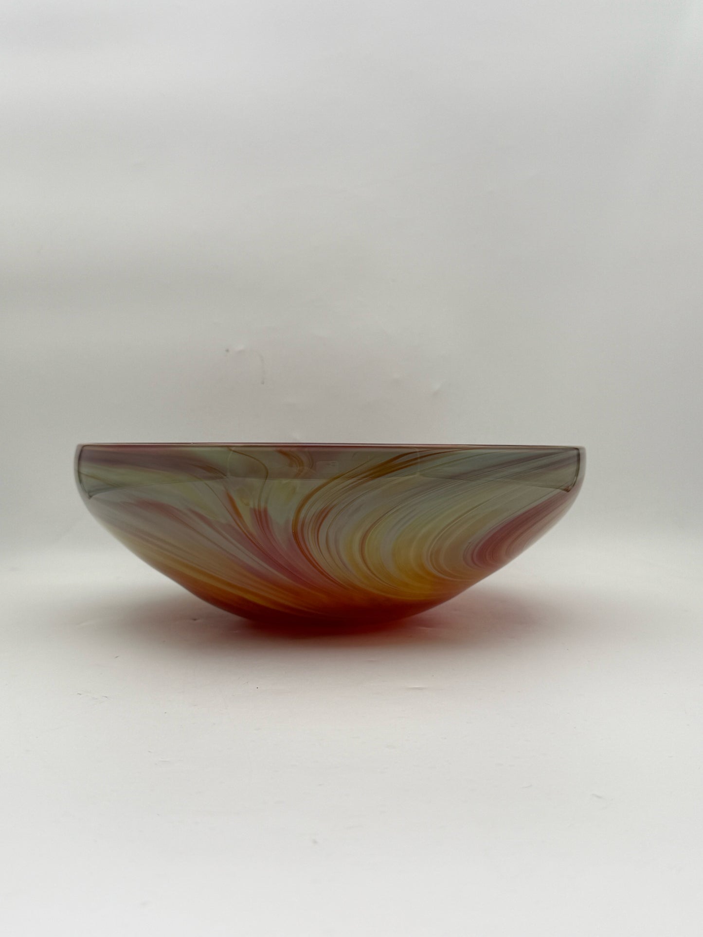 Purple Orange And Green Swirl Signed Art Glass Bowl