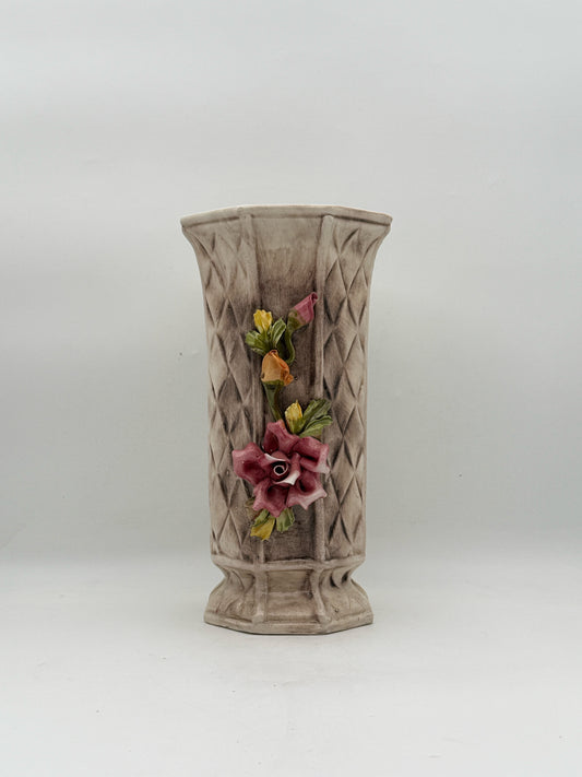 Vintage Ceramic Vase With Hand Applied Floral Details