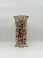 Vintage Ceramic Vase With Hand Applied Floral Details