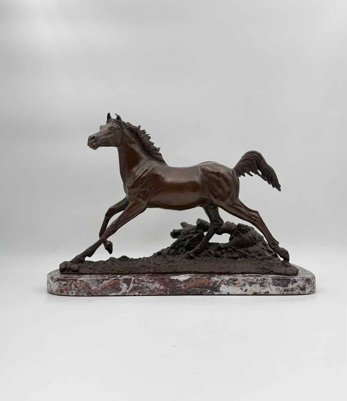 Jane Lunger Signed Bronze Horse On Marble Pedestal