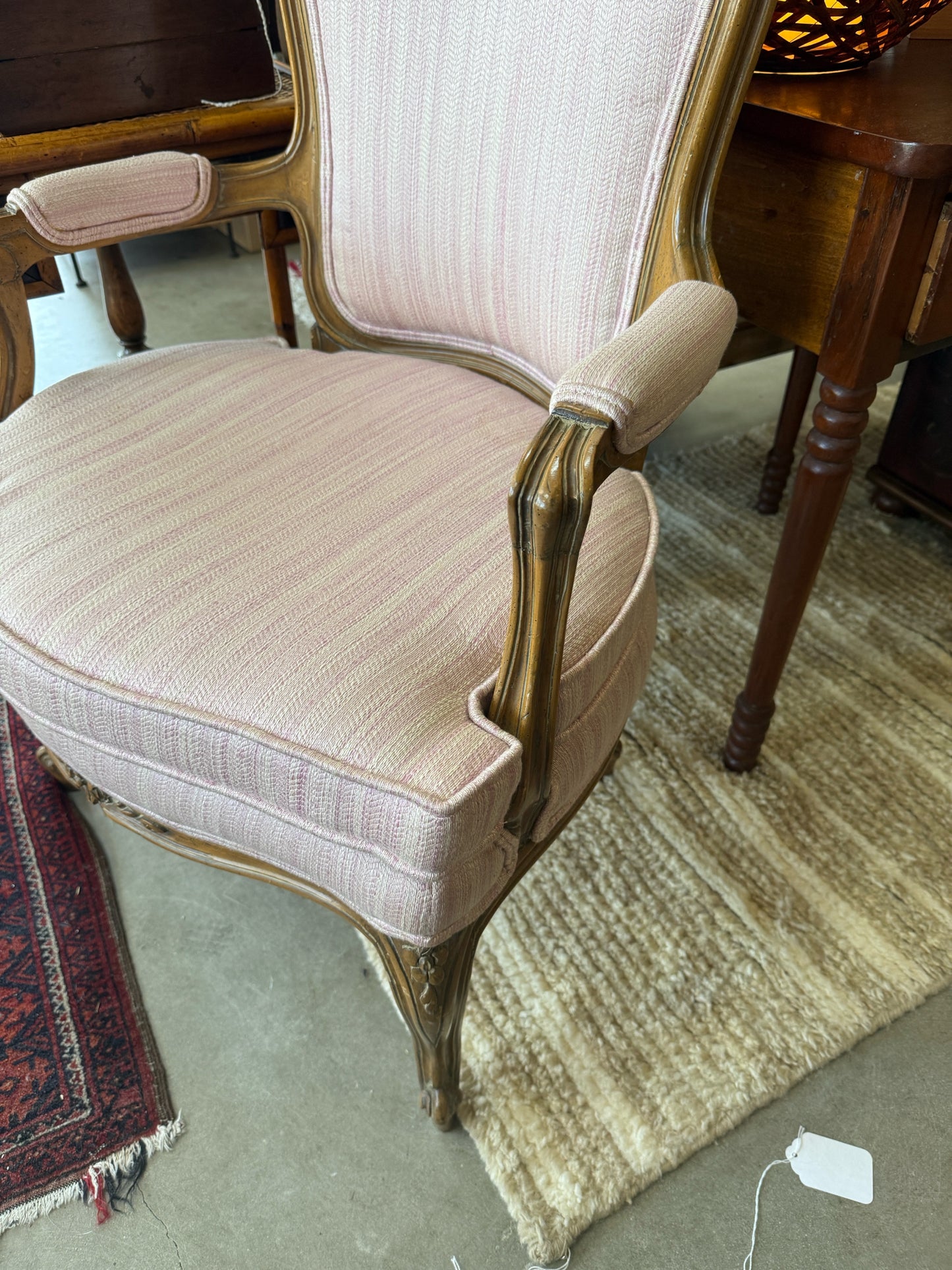 Vintage French Bergere Chair With Pink Upholstered Cushions