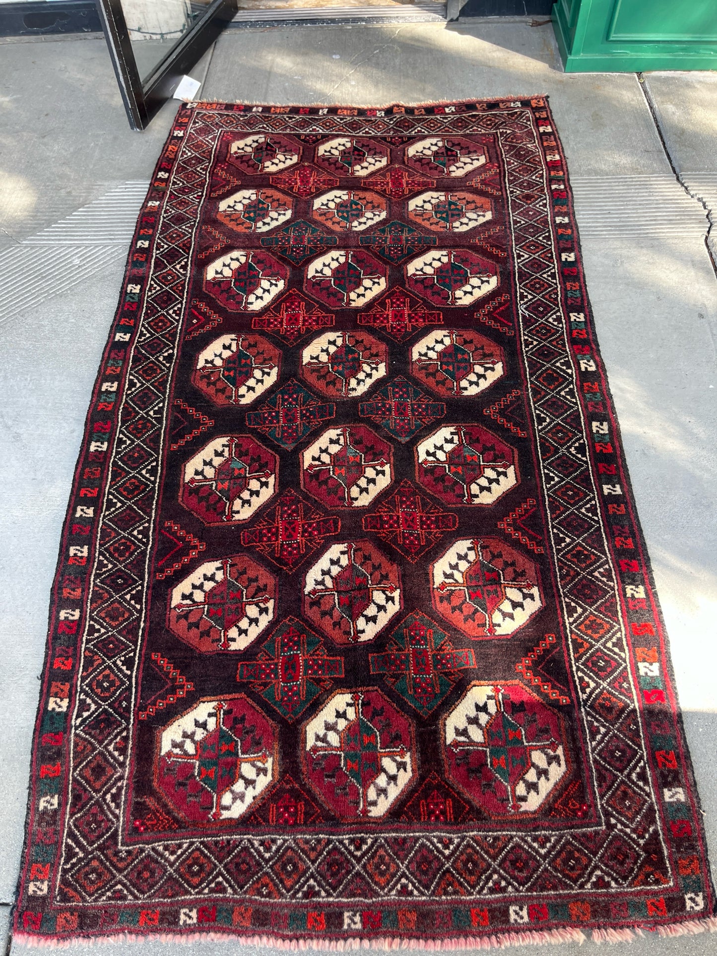 Vintage Turkoman Tribal Rug – Hand-Knotted Wool from Iran