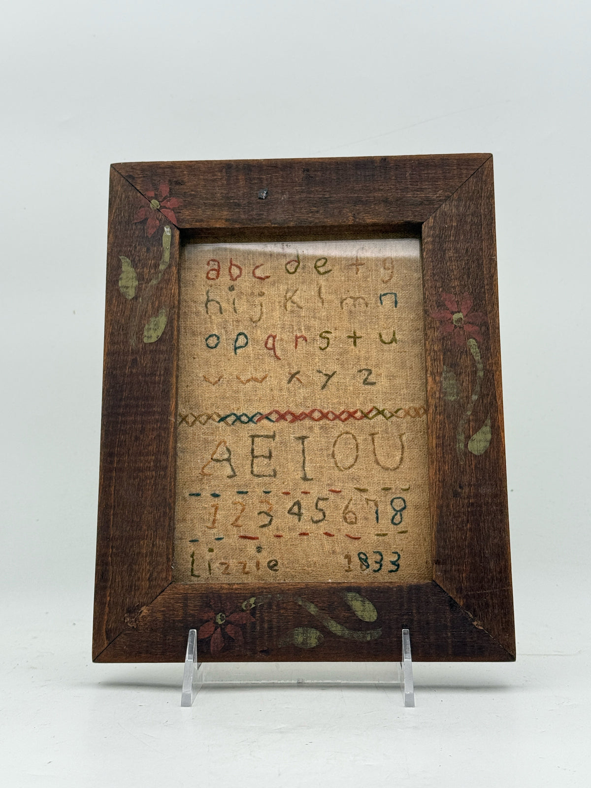 Framed "ABC's" Embroidery Sampler In Wood Frame