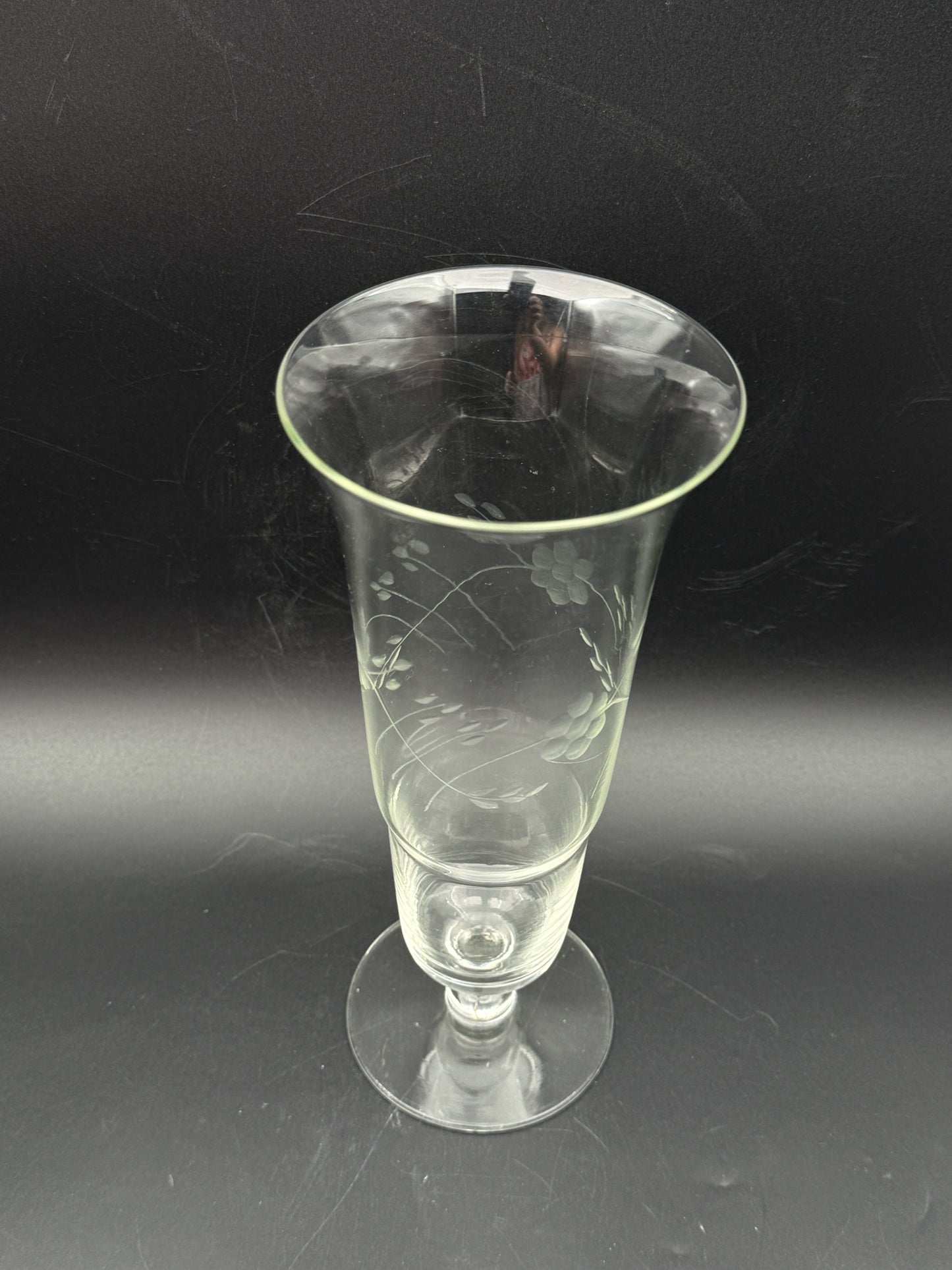 Vintage Flower Etched Etched Glass Vase