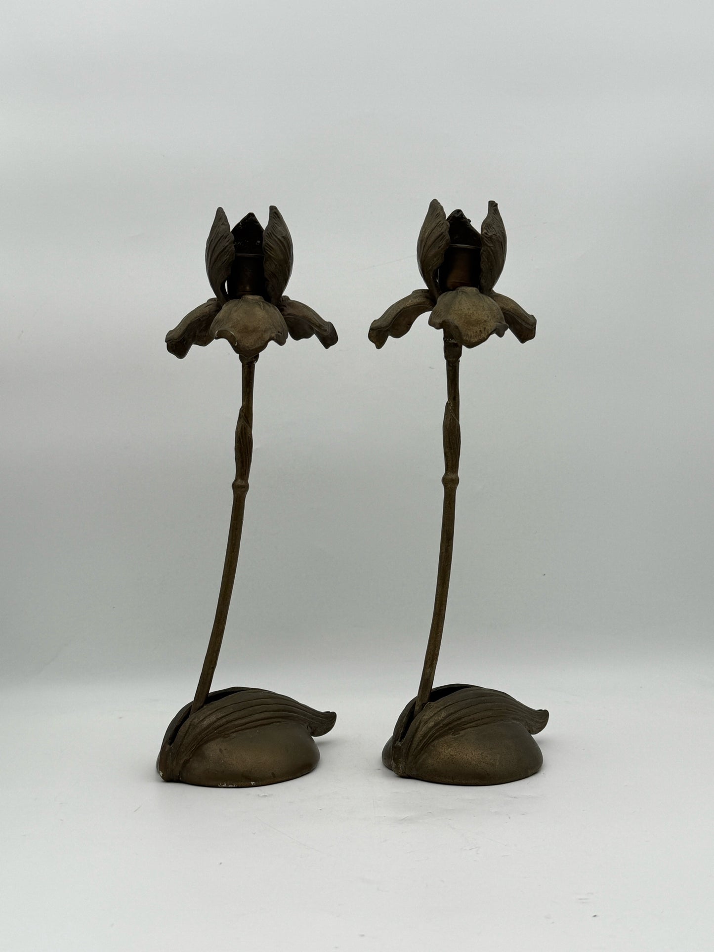 Brass Silvestri Iris Flower Candleholders- Set Of 2