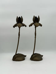 Brass Silvestri Iris Flower Candleholders- Set Of 2