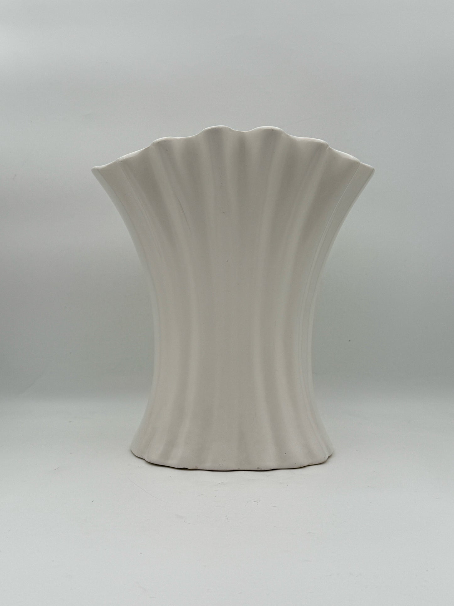 Large White Ruffle Bauer Vase
