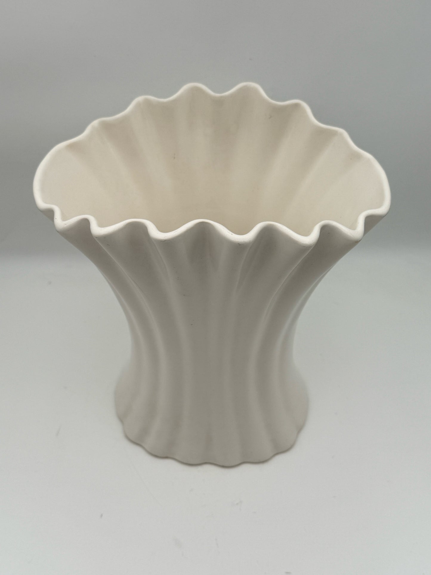 Large White Ruffle Bauer Vase