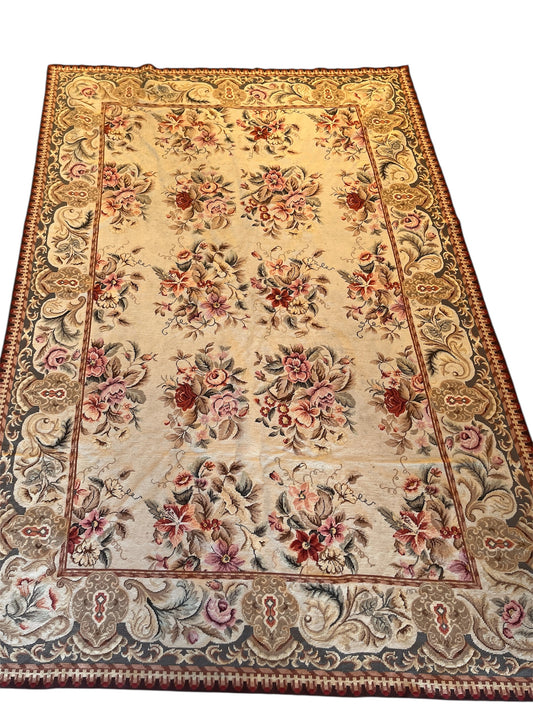  Handwoven Needlepoint Floral Area Rug Vintage Tapestry Style 