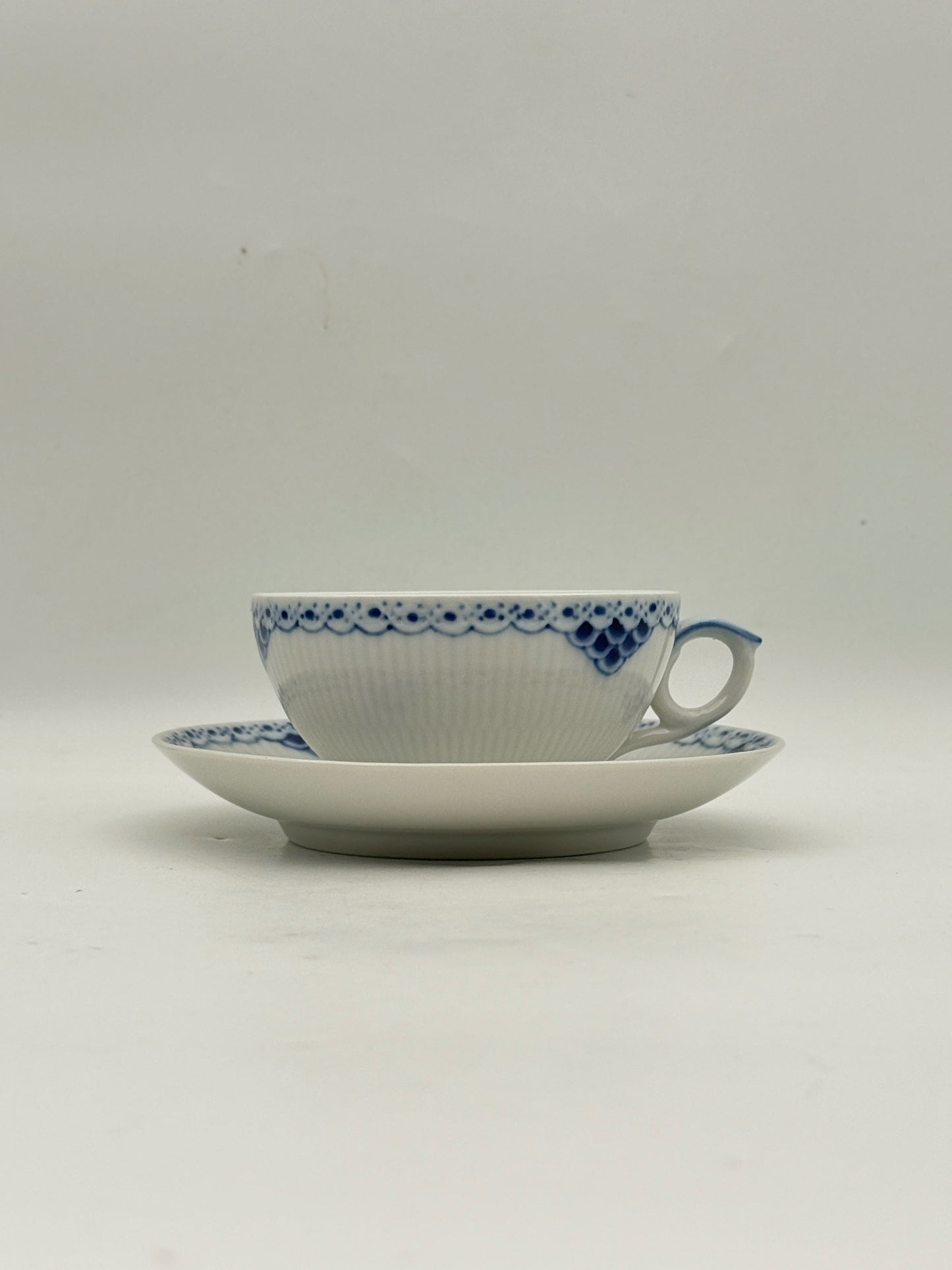 Royal Copenhagen Blue Fluted Half Lace Teacup And Saucer- Set Of 2