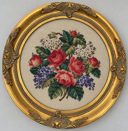 Framed Needlepoint Roses