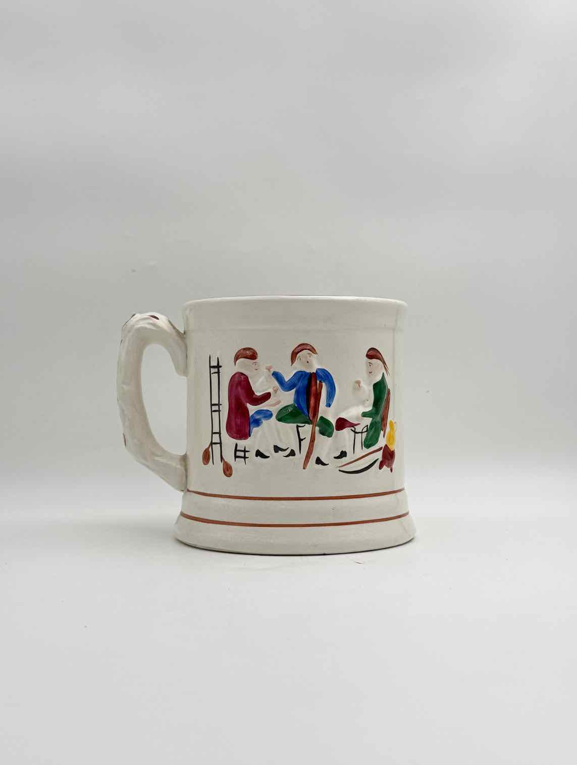 Antique Staffordshire Prattware Frog Mug Surprise Interior Pottery