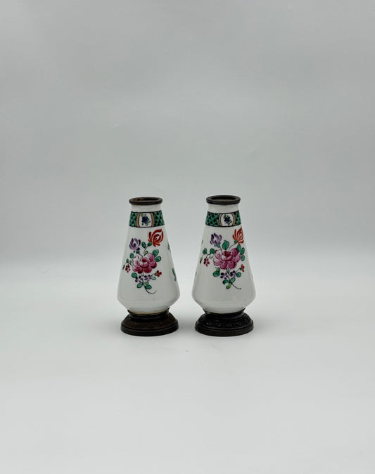 Pair of Handpainted Porcelain Bud Vases – Floral Design