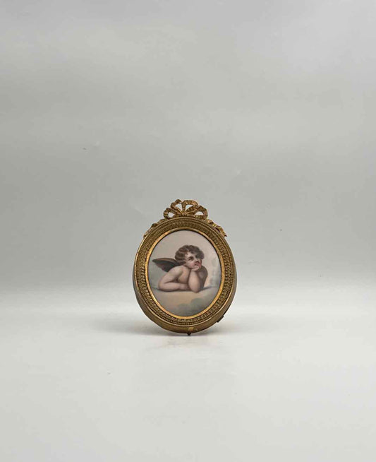 Antique Cupid Portrait Gilt Bronze Standing Frame c 1890 Decor Art