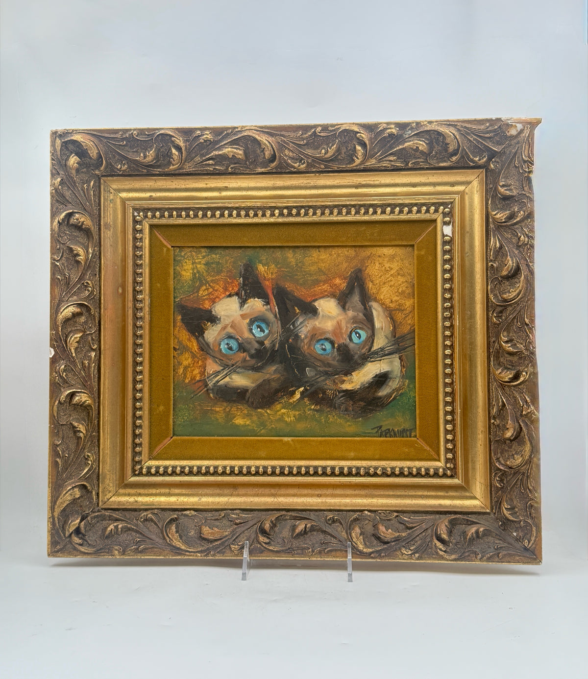 Framed Siamese Cat Oil Painting By Violet Parkhurst