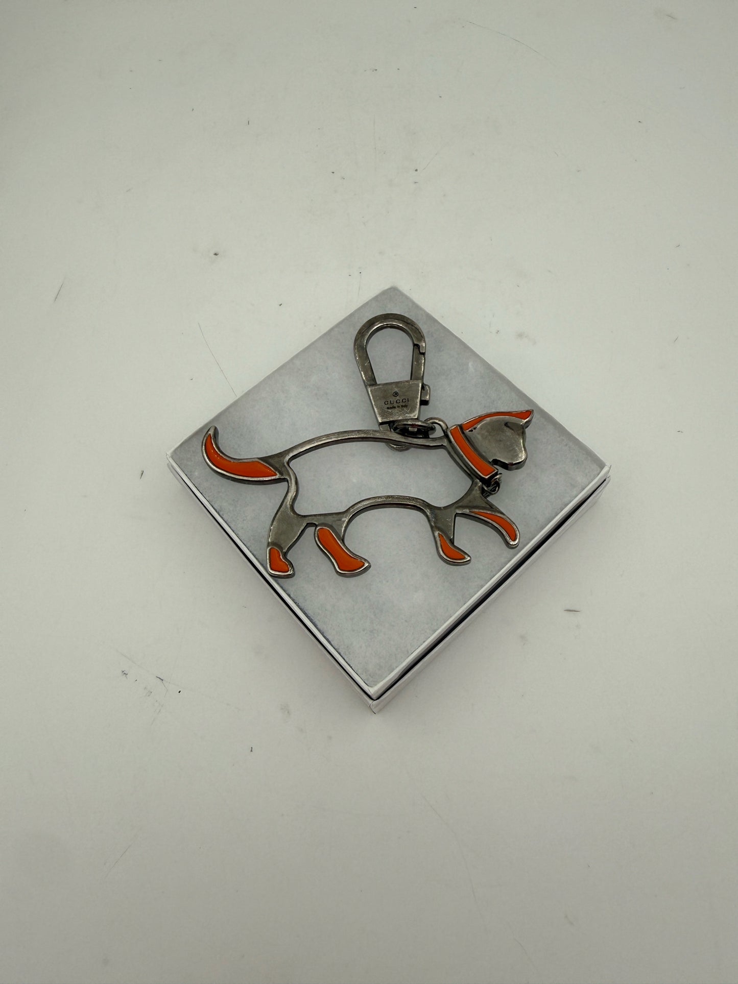 Gucci Orange Enamel Cat Keychain
