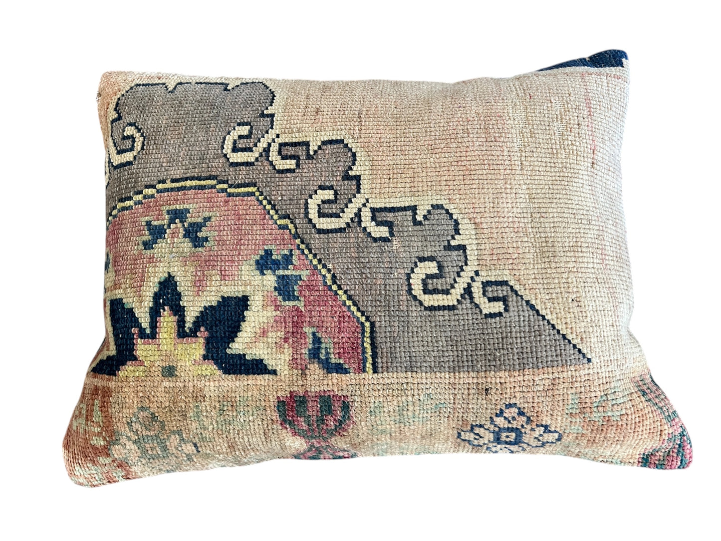Antique Textile Fragment Pillow – Down Filled – 18" x 24"