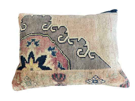 Antique Textile Fragment Pillow – Down Filled – 18" x 24"
