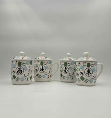 Bone China Mahjong Lidded Mugs – Set of 4