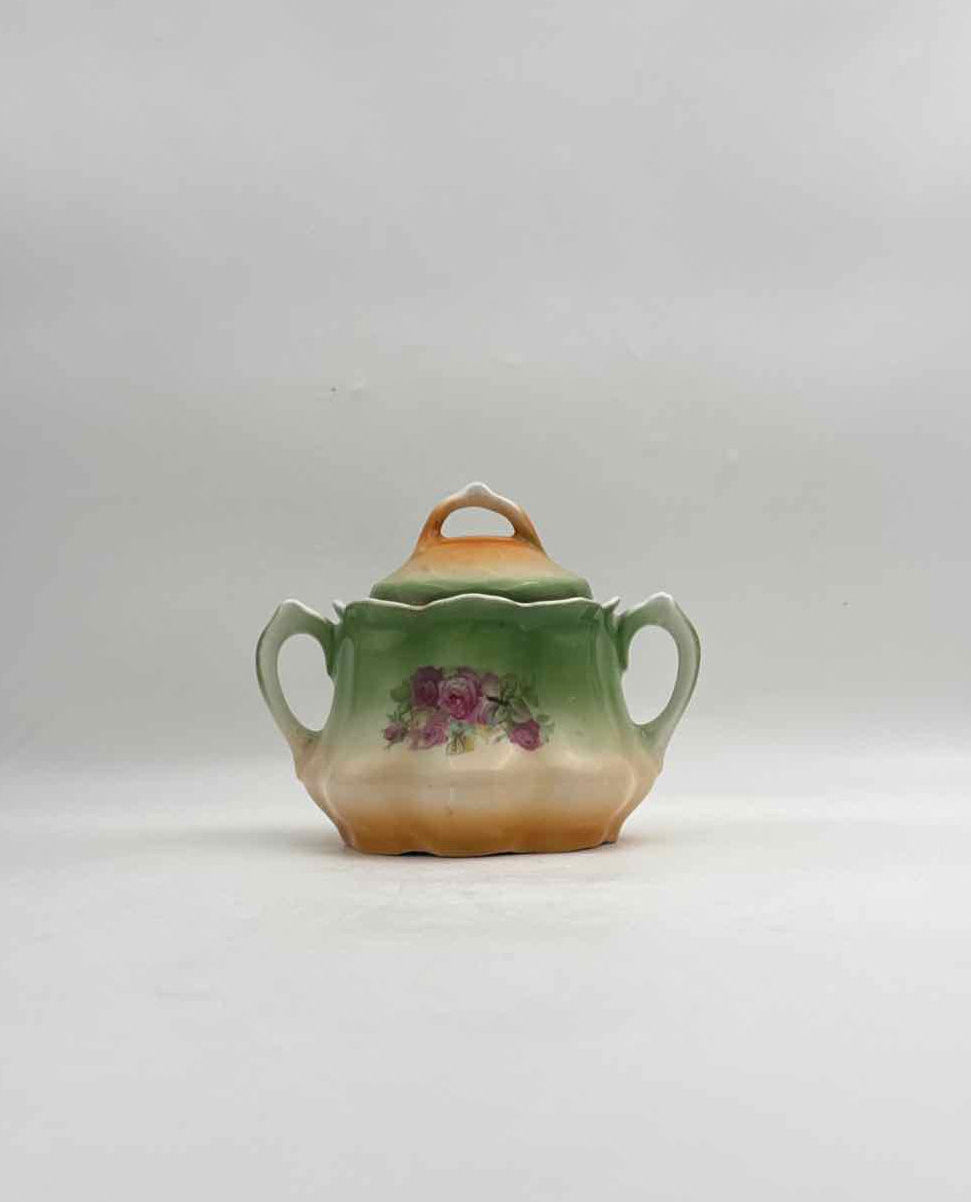Antique Hand Painted Rose Sugar Bowl with Lid Germany