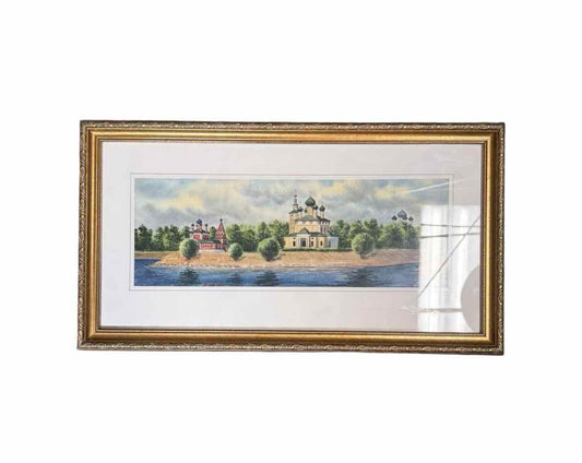 Church of St Dmitry Original Russian Framed Watercolor Painting Art