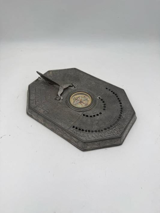 Vintage Pewter Sundial With Compass And Calendar Scales