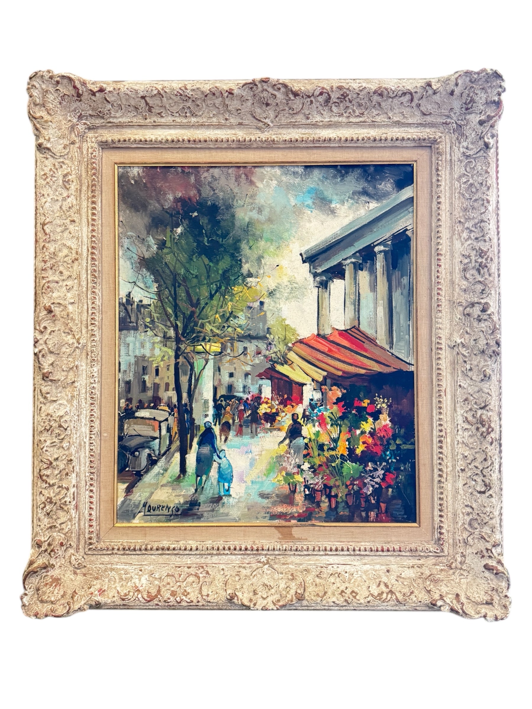 Framed Oil on Canvas Parisian Street Scene Signed by Artist Painter Art