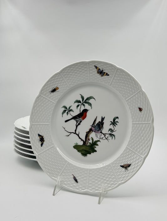Set of 8 Raynaud Ceralene Limoges Porcelain Dinner Plates “Les Oiseaux” , France
