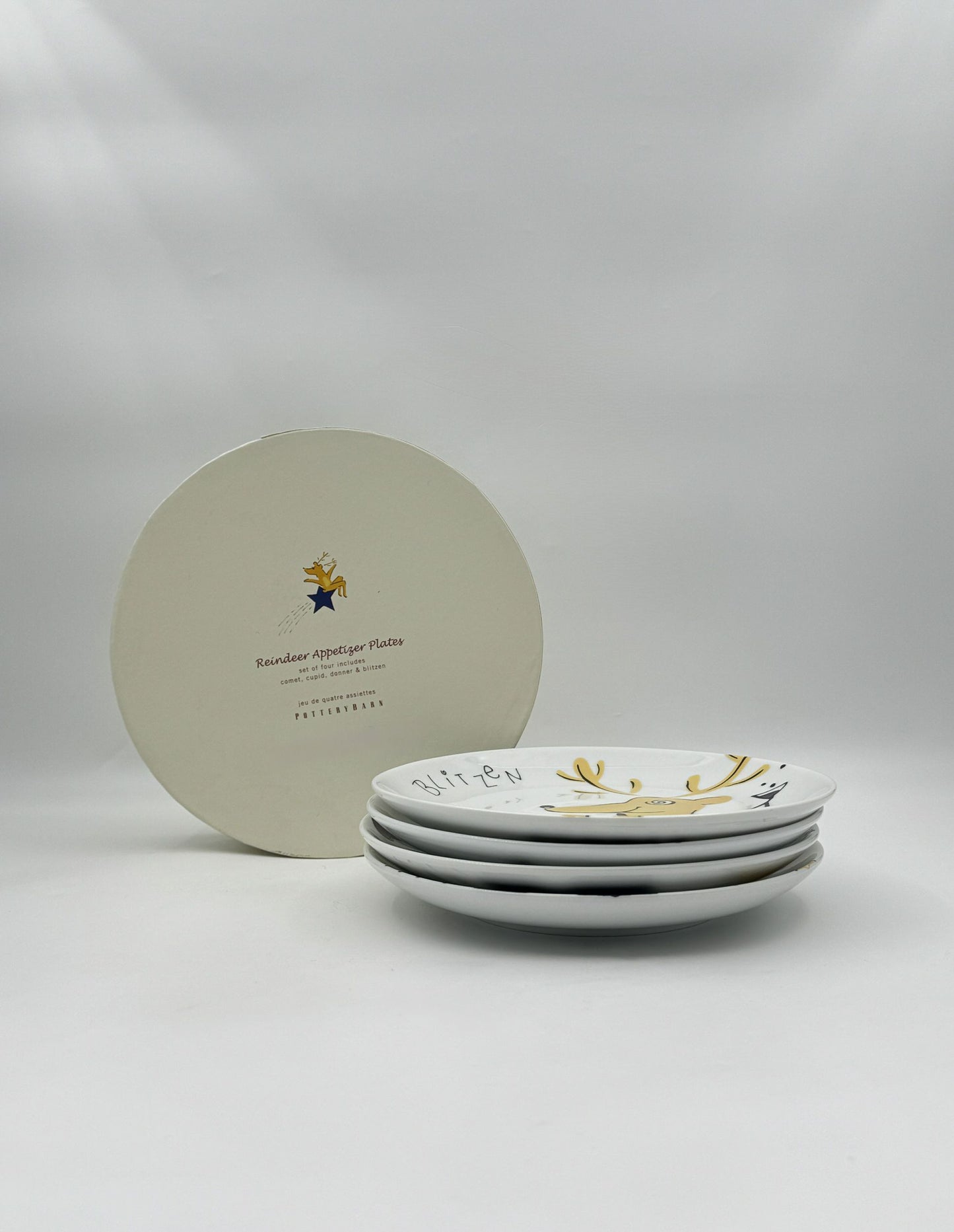 Pottery Barn Reindeer Appetizer Plates Set of 4 – Holiday Tableware