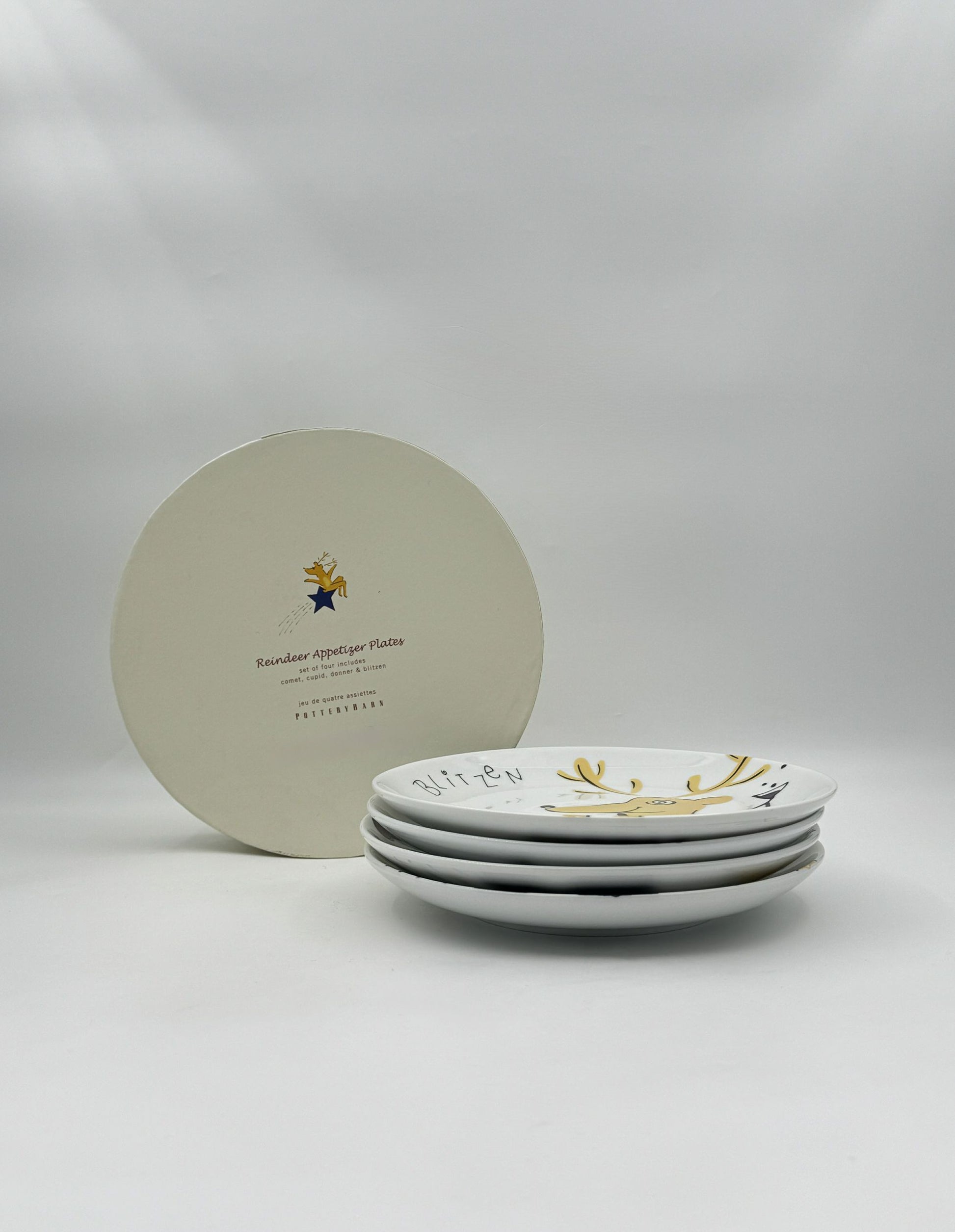 Pottery Barn Reindeer Appetizer Plates Set of 4 – Holiday Tableware