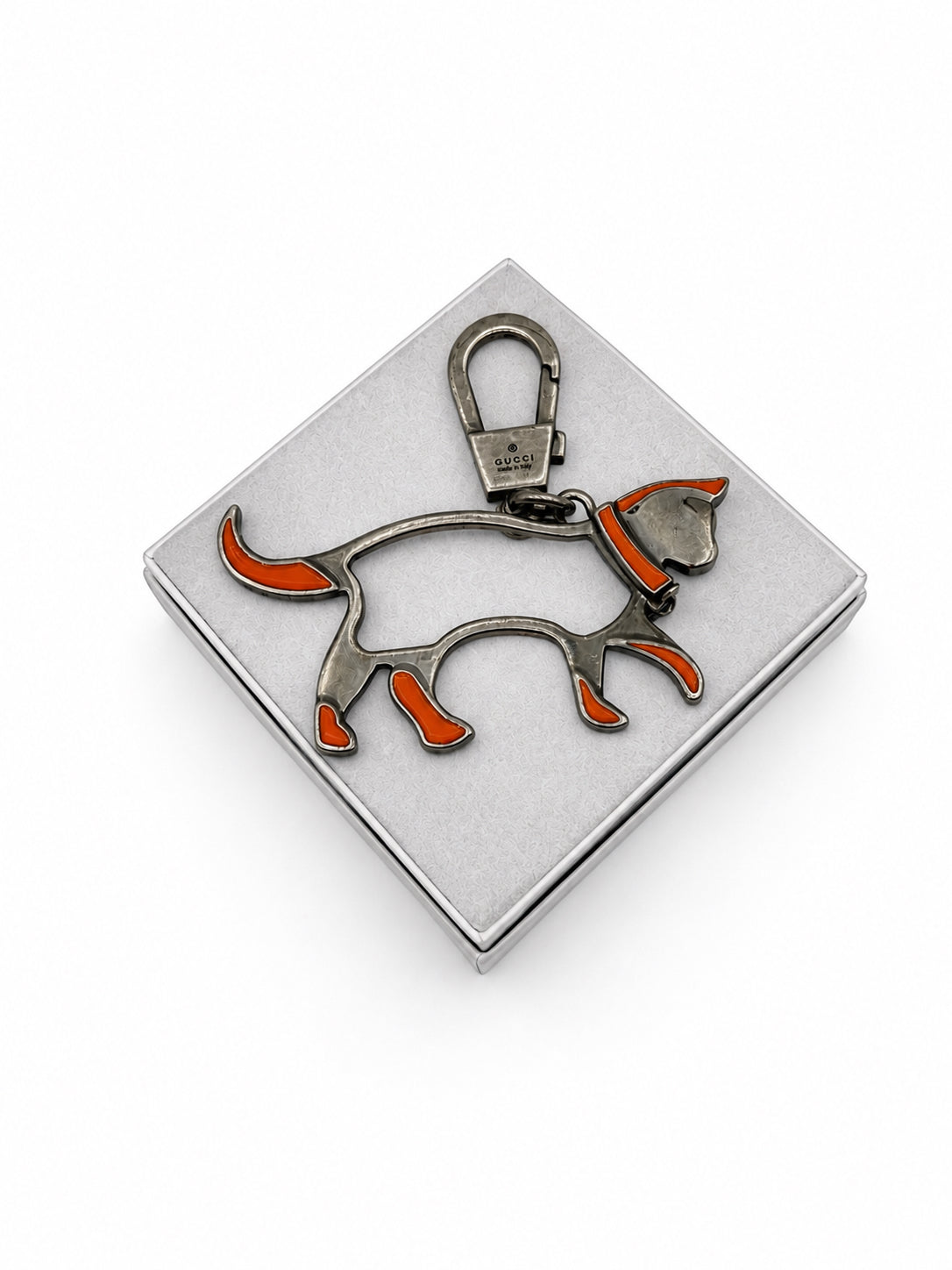 Gucci Orange Enamel Cat Keychain