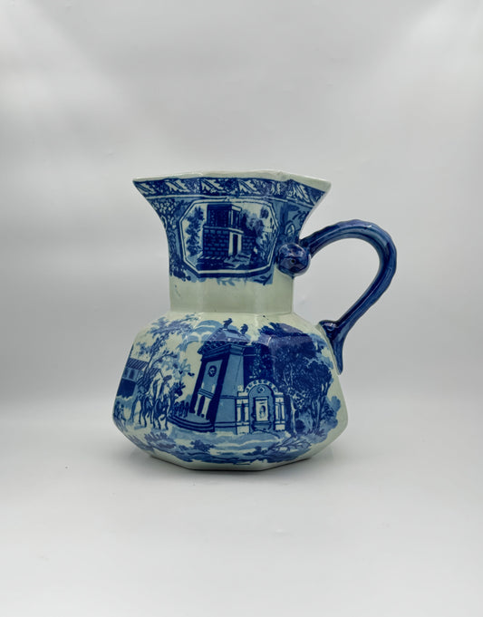 Antique Victoria Ware Ironstone Pitcher – Blue Transferware Vase, Staffordshire England