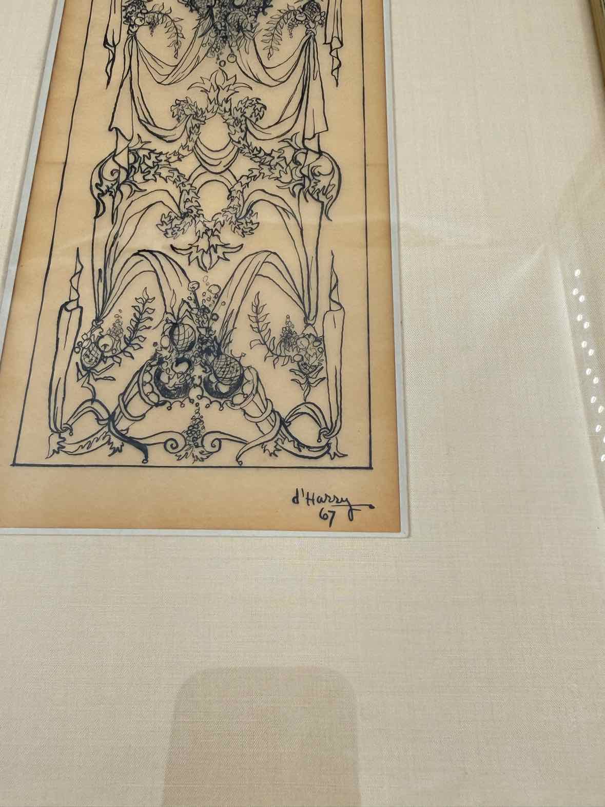 Vintage Framed Ink Drawing By d'Harry