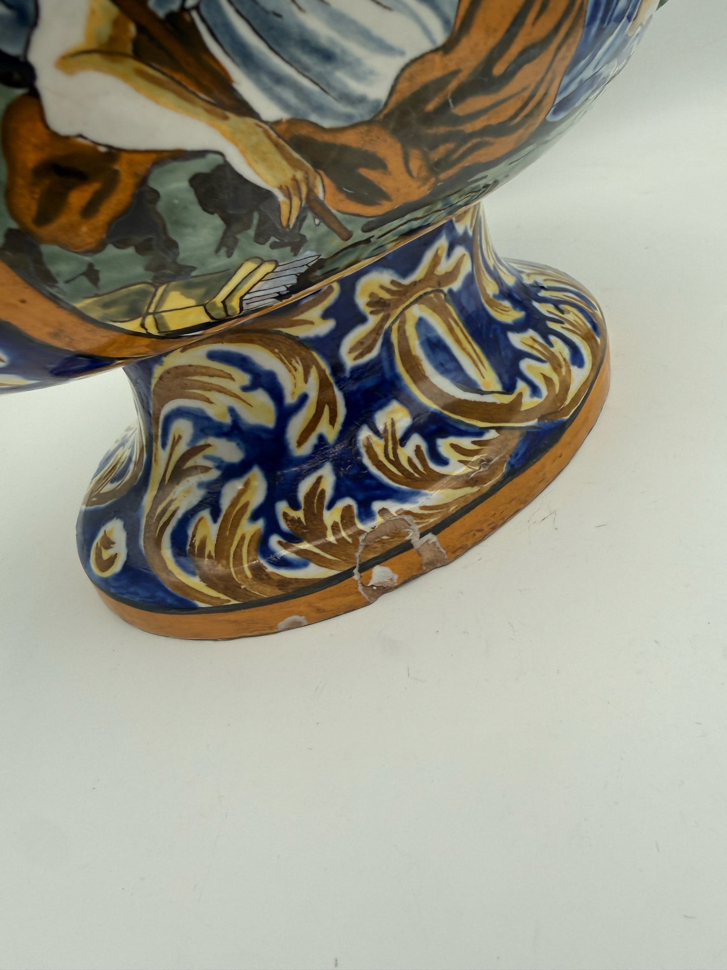 Antique Italian Majolica Zeus And Artemis Jardiniere With Snake Handles