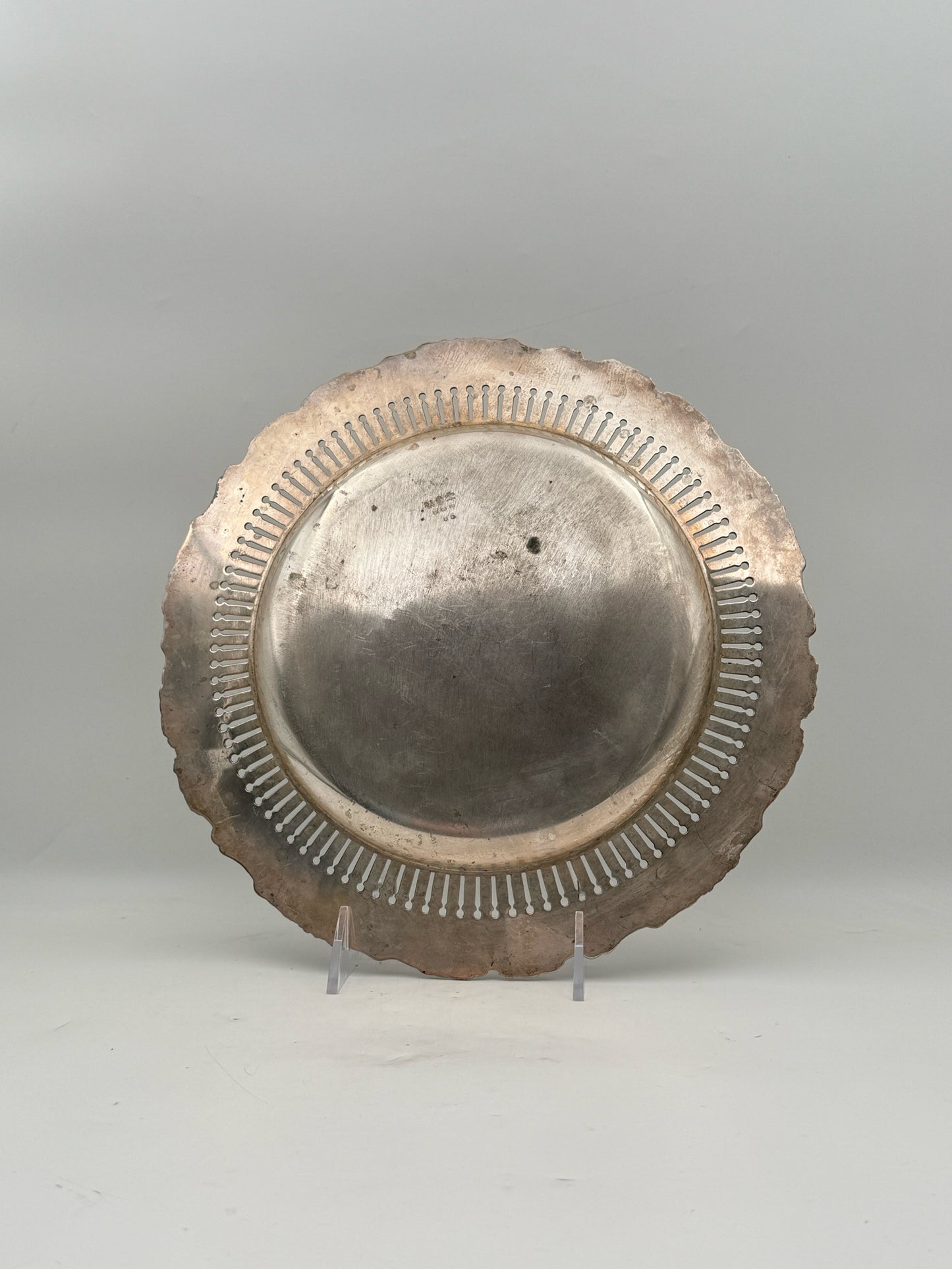 Vintage Pierced Round Silverplate Tray