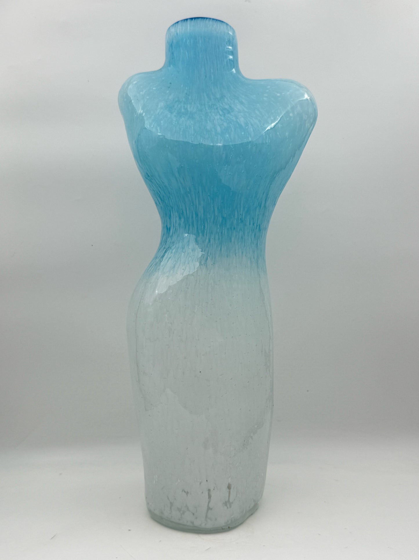 Murano Style Blue And White Art Glass Female Torso Vase