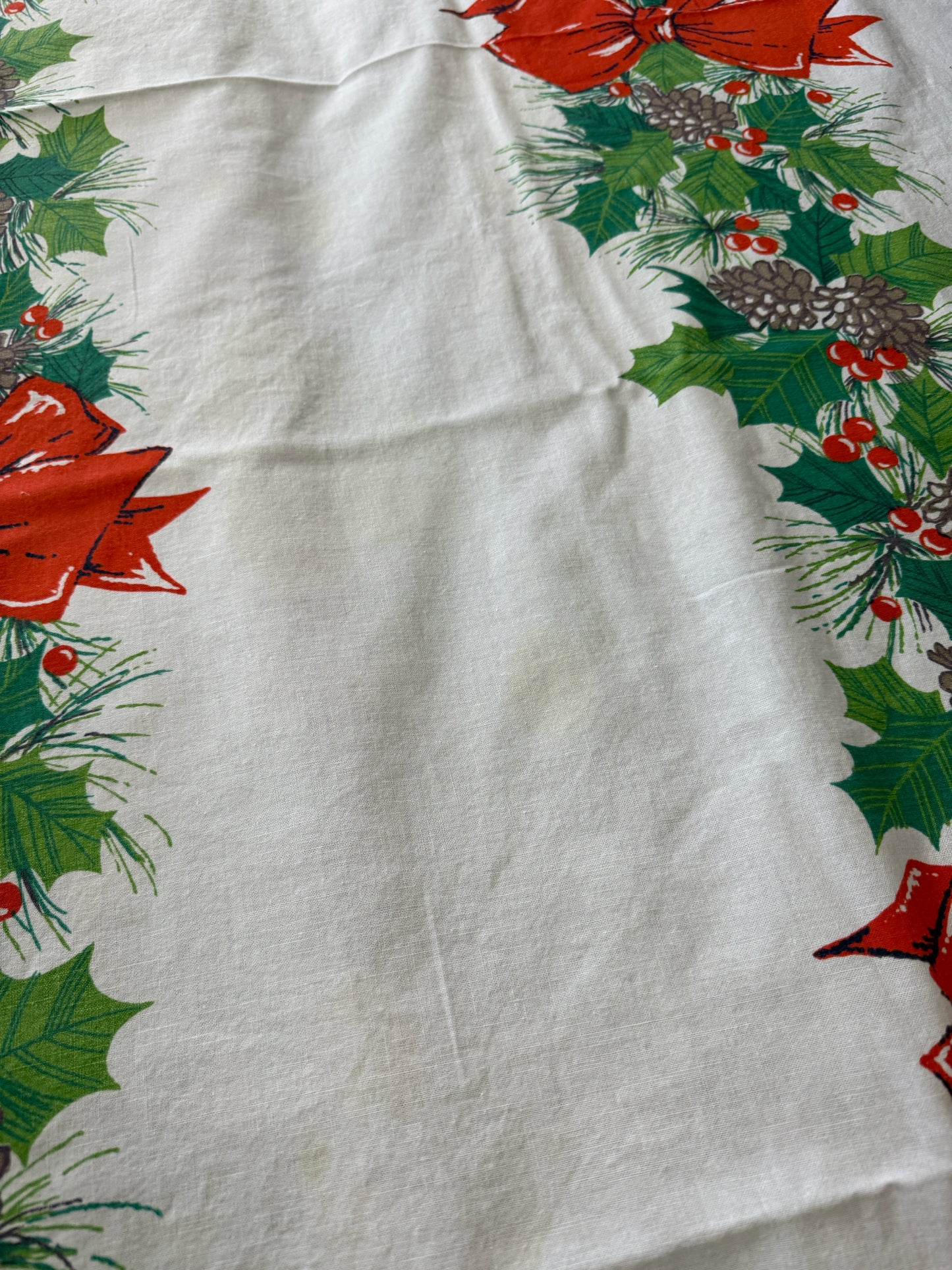 Vintage MCM Christmas Bows Tablecloth